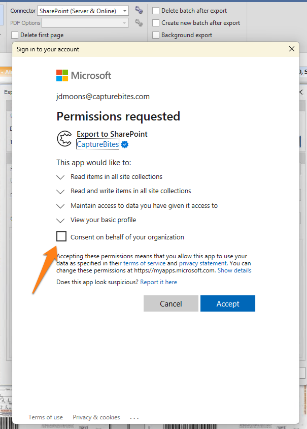 Troubleshoot-Export to SharePoint-Oauth20-Admin login