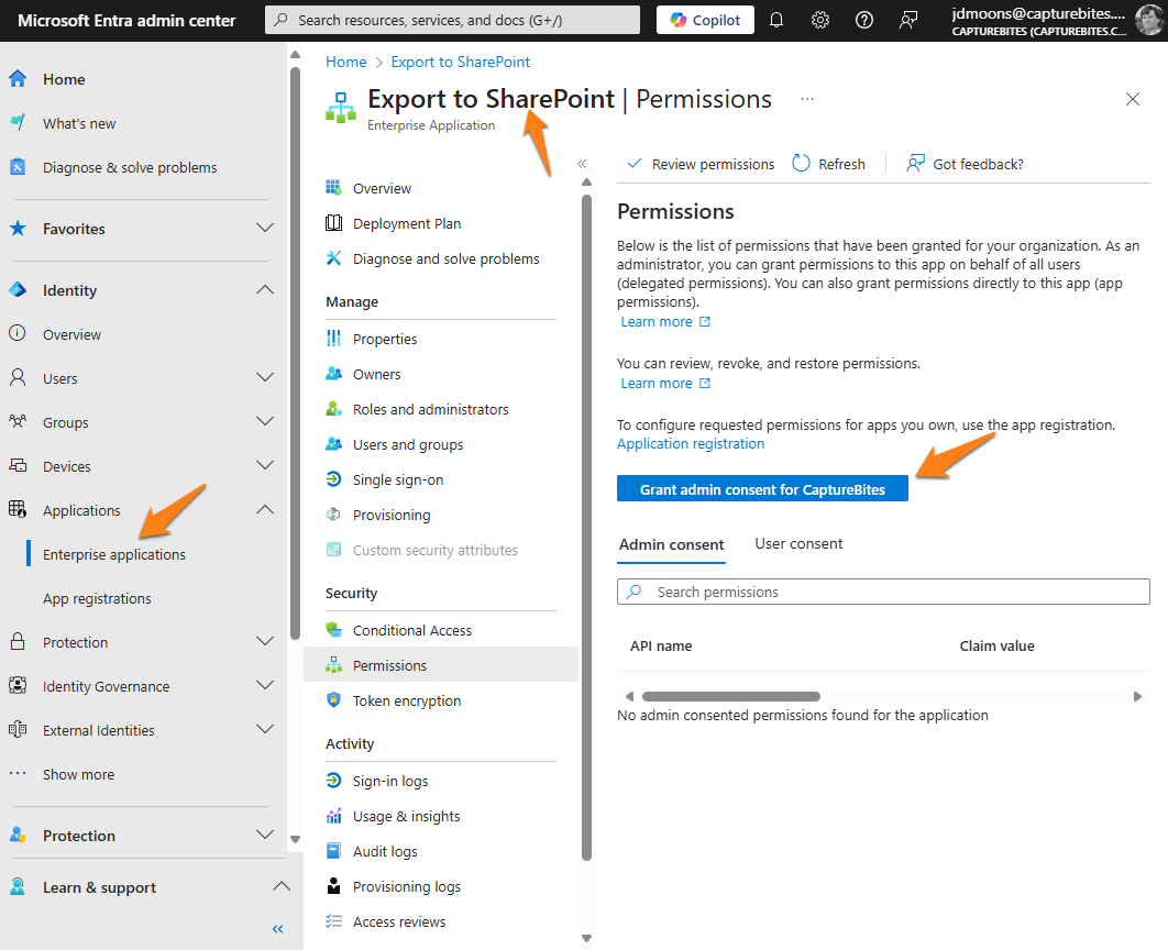 Troubleshoot-Export to SharePoint-Oauth20-manual access rights_1