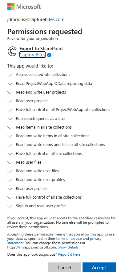Troubleshoot-Export to SharePoint-Oauth20-manual access rights_2